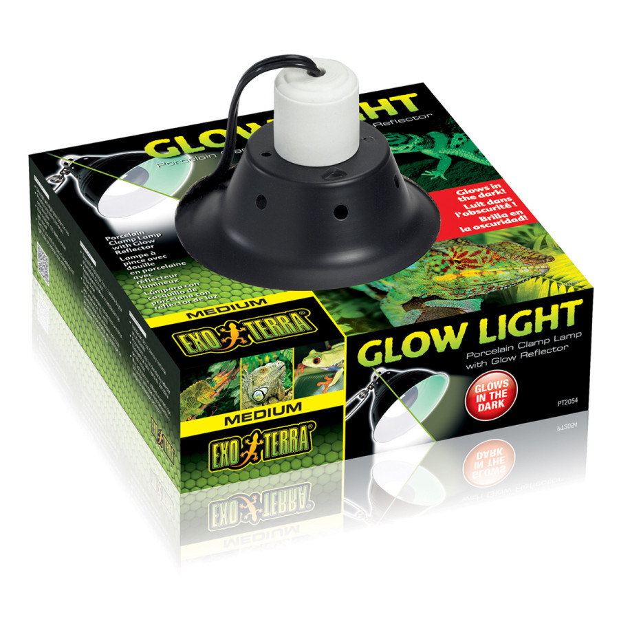 Exo Terra Glow Light Clamp Lamp medium max 150W i indpakning, perfekt til alle terrarier. Køb online her!