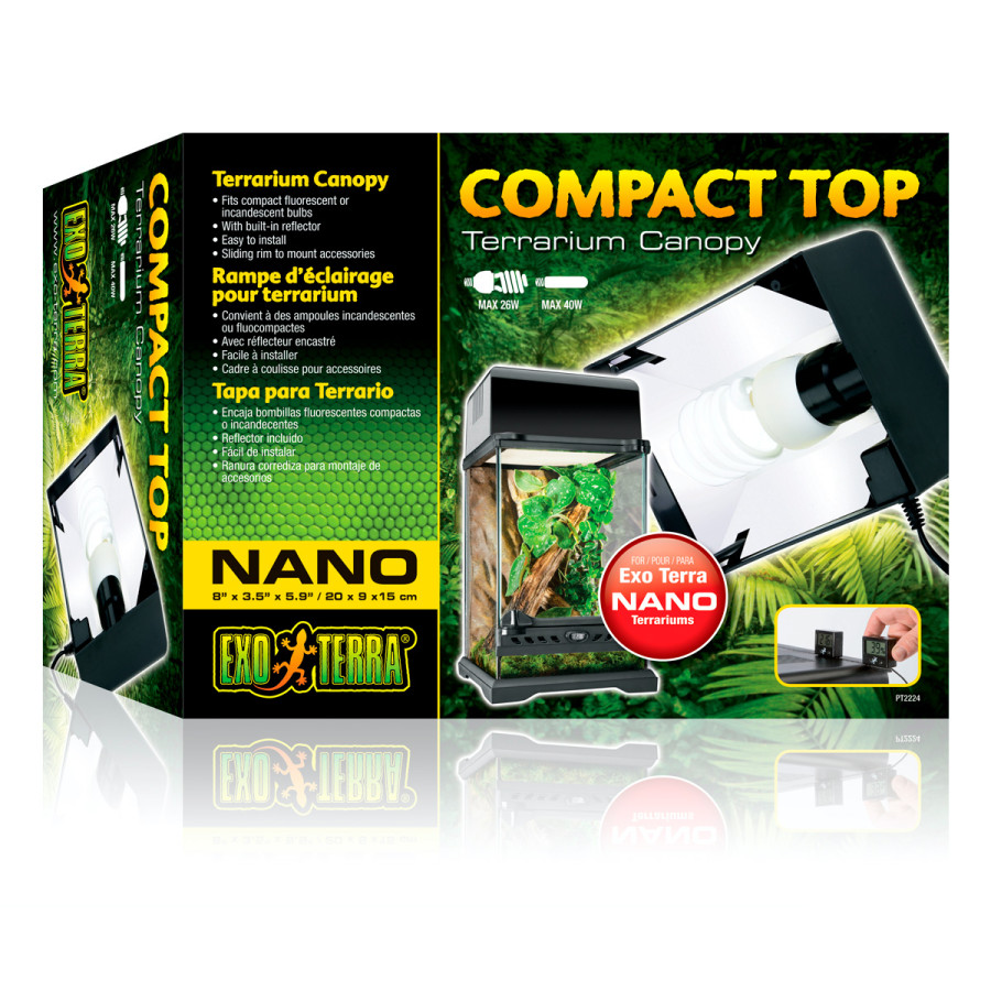 Exo Terra compact lampe top Nano til 1 pære (20x15x9 cm) i smuk indpakning, køb online på hos Monis og få hurtigt leveret!