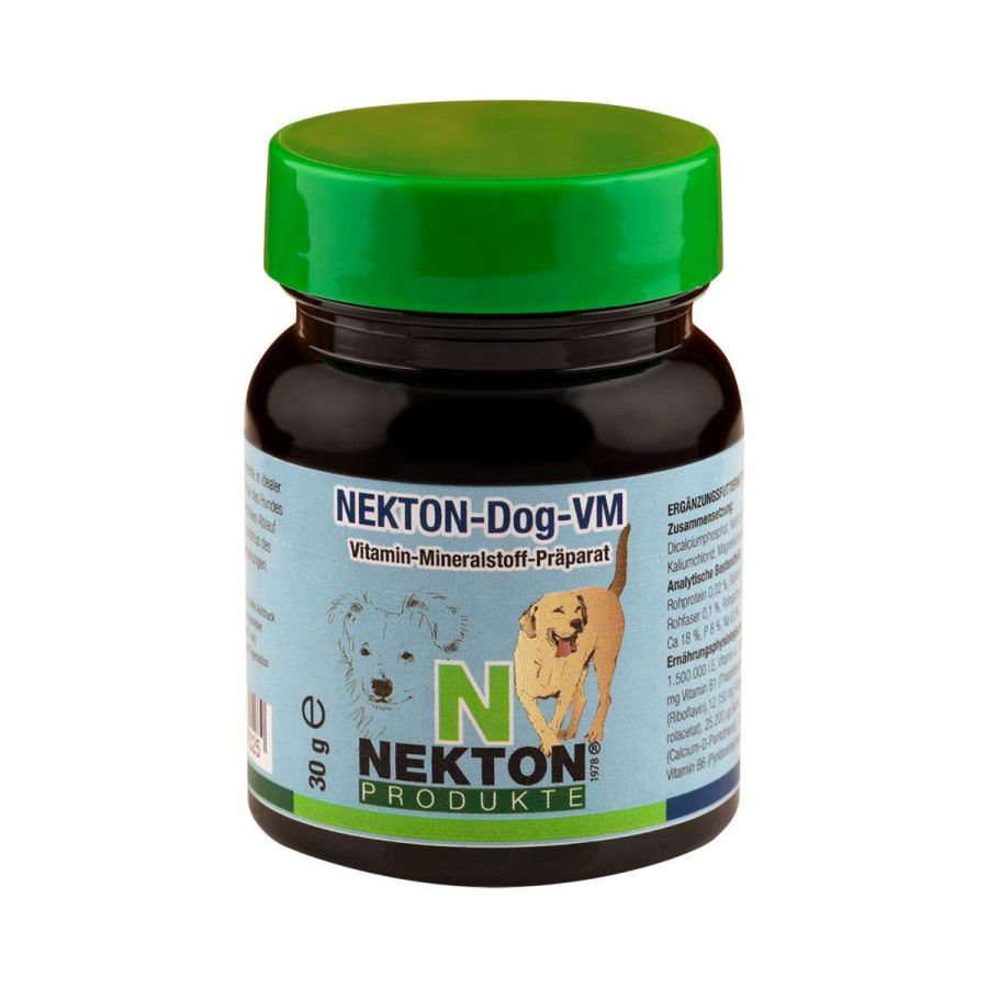 Nekton-Dog-VM 30g er et vitamin og mineral tilskud til hunde. Sikrer ordentlig mængde næring i hver måltid