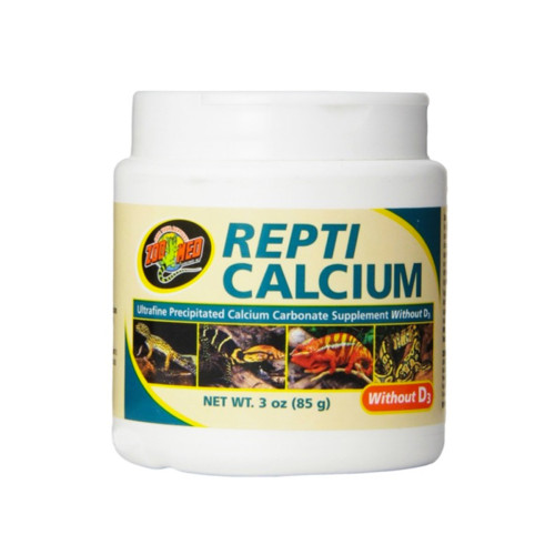 Zoo Med Repti Calcium uden D3 85g er et kalciumkarbonattilskud, uden D3 vitamin.
kalktilskud til krybdyr og padder.