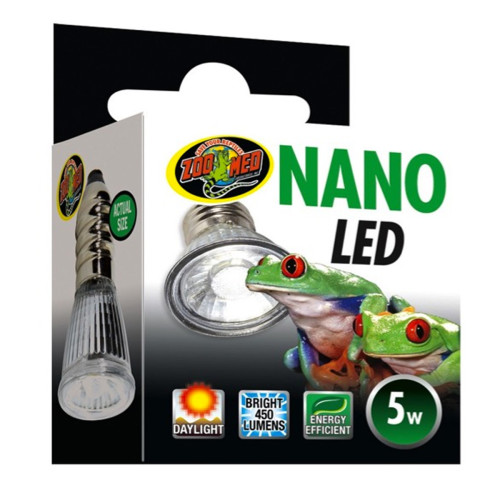 LED til terrarier - Zoo Med Nano pære 5W perfekt til mindre dyr som farvefrøer , gekkoer og blomsterbiller.