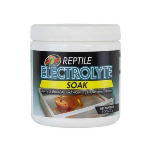 ZooMed Reptile Electrolyte soak, bruges til dehydrerede og stressede krybdyr, og kan med fordel bruges til nyerhvervede dyr.