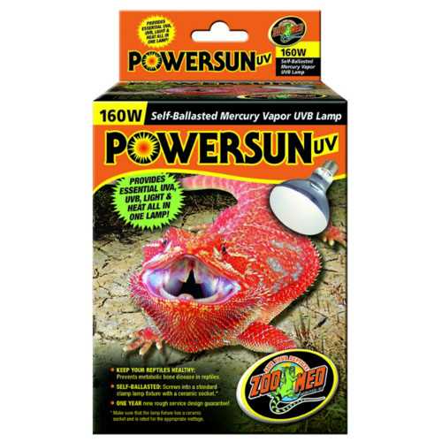 Zoo Med Powersun 160W MVL pære til krybdyr terrarier. Fuldspektret UV lys både UVA og UVB, Køb online her!