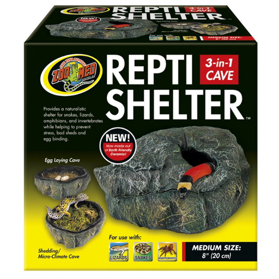 Zoo Med Reti shelter medium - Flot fugtskjul til indretning i terrarier med mindre slanger i ecovenligt keramik, Køb her!